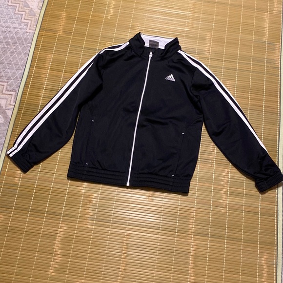 Adidas boys classic 3 striped black zip up Athletic Jacket size L/G - Picture 1 of 6